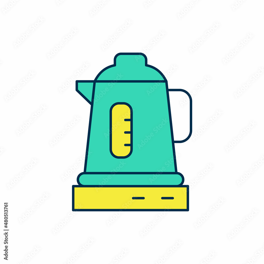 Filled outline Electric kettle icon isolated on white background. Teapot icon. Vector