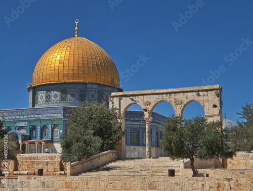 Islamic shrines Al-Aqsa Mosque and the Dome of the Rock Mosque are located in Jerusalem, Israel on the Mount of Olives. It is one of the shrines of the Islamic world, a place of prayer and pilgrimag
