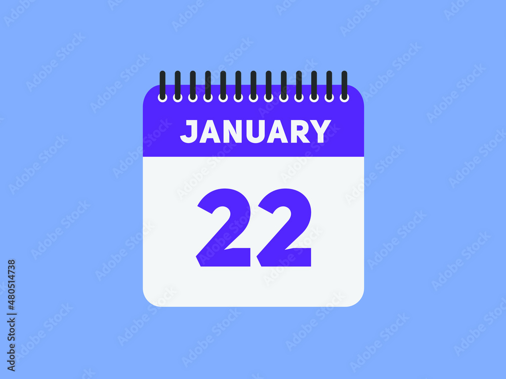 January 22 text calendar reminder. 22th January daily calendar icon template
January 22 text calendar reminder. 22th January daily calendar icon template