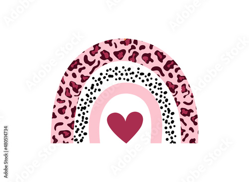 Valentine's day rainbow vector illustration, pink leopard rainbow
