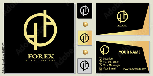 Luxury gold chart forex circle logo premium template with elegant business card vector eps 10