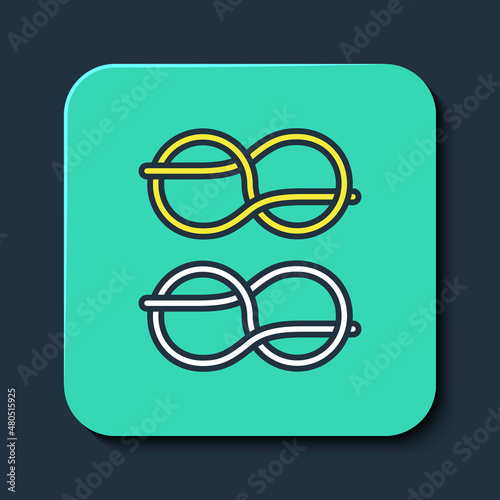 Filled outline Nautical rope knots icon isolated on blue background. Rope tied in a knot. Turquoise square button. Vector