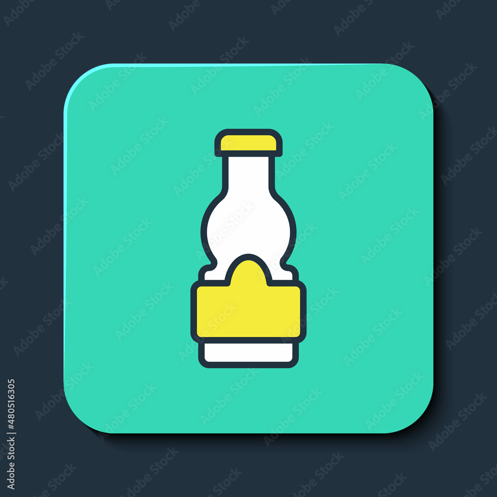 Filled outline Sauce bottle icon isolated on blue background. Ketchup, mustard and mayonnaise bottles with sauce for fast food. Turquoise square button. Vector