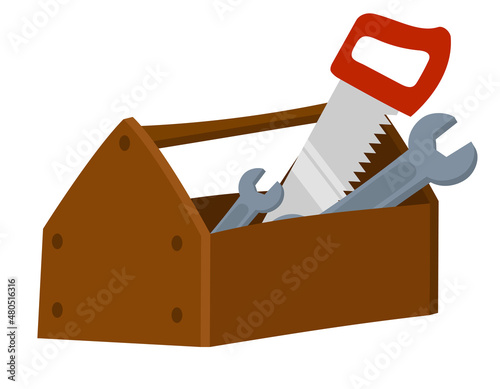 Construction tool box. Builder equipment in cartoon style.
