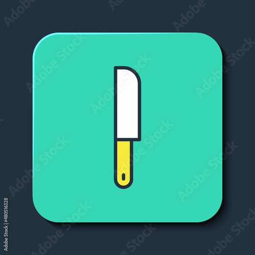 Filled outline Knife icon isolated on blue background. Cutlery symbol. Turquoise square button. Vector