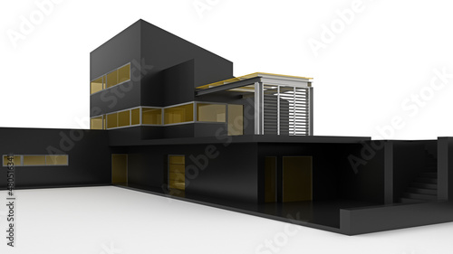modern minimalistic black villa exterior with copy space