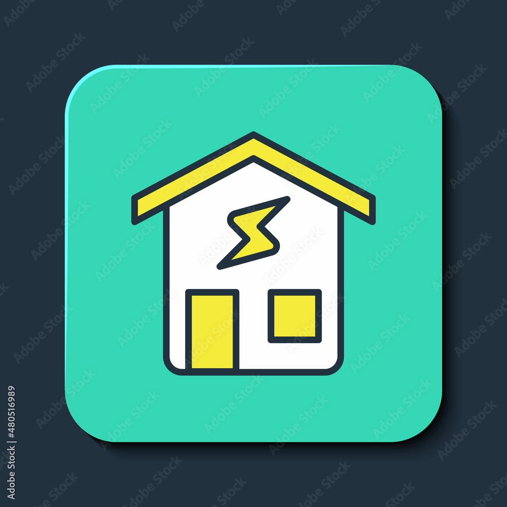 Filled outline Smart home icon isolated on blue background. Remote control. Turquoise square button. Vector Filled outline Smart home icon isolated on blue background. Remote control. Turquoise square button. Vector