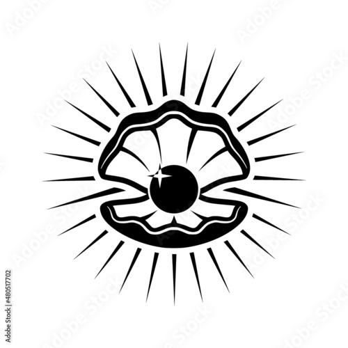 Open shell with pearl icon logo isolated on white background