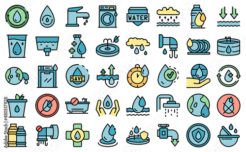 Save water icons set vector flat