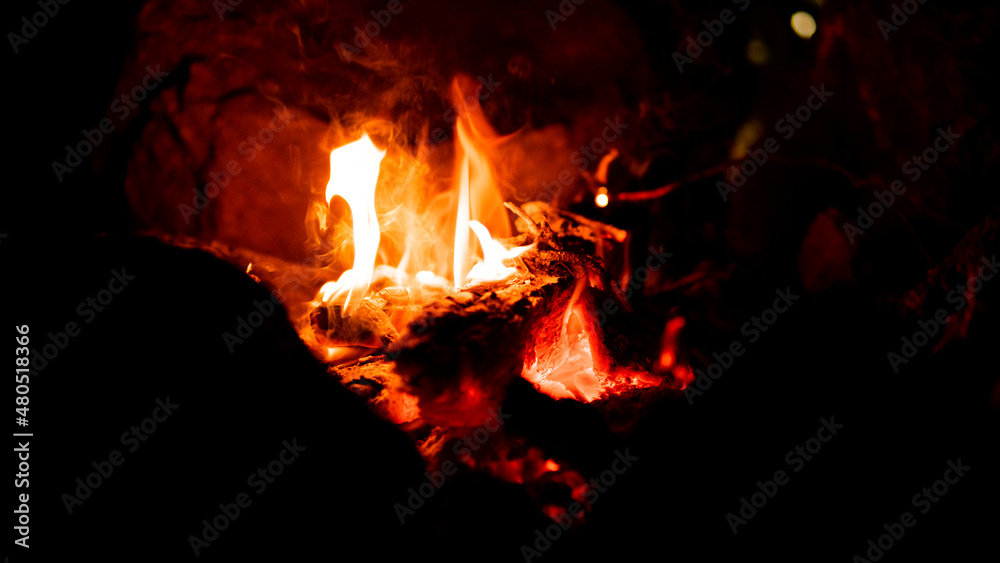 hot flame burning wood