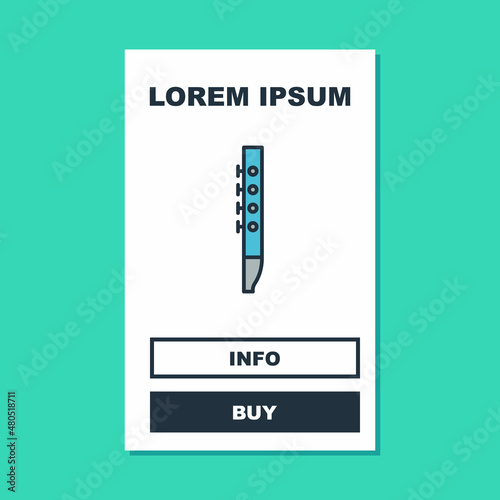 Filled outline Flute icon isolated on turquoise background. Musical instrument. Vector
