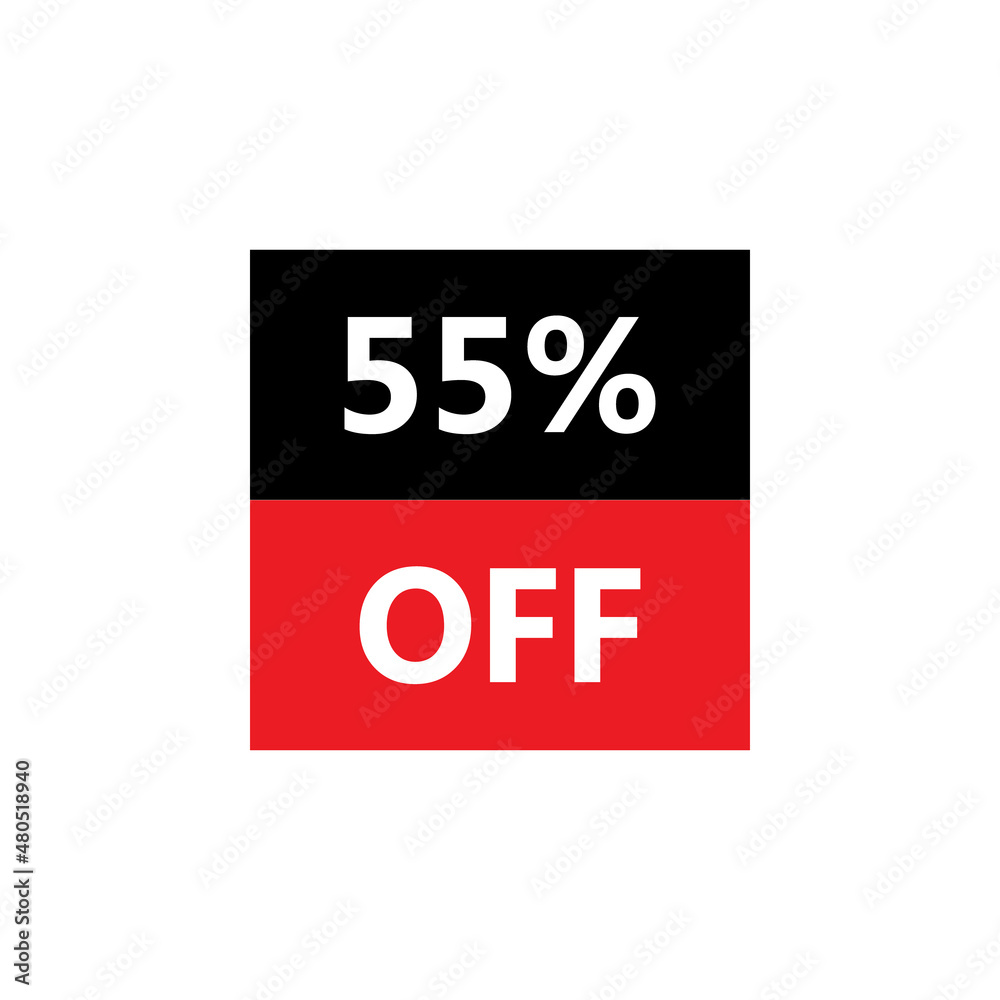 Up To 55% Off. Vector illustration of special offer sale sticker on white background. Red black bargain symbol. Cut price icon. Discount, sale concept. Up To 55% Off. Vector illustration of special offer sale sticker on white background. Red black bargain symbol. Cut price icon. Discount, sale concept.