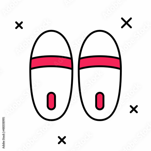 Filled outline Slippers icon isolated on white background. Flip flops sign. Vector
