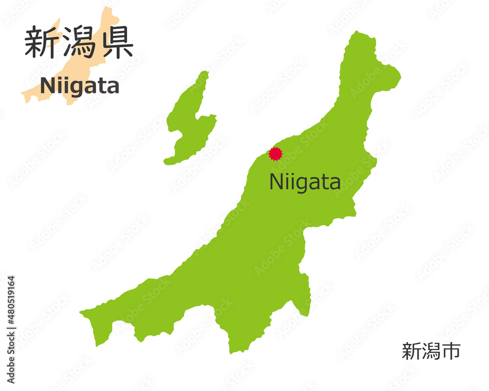 日本の新潟県 手描き風のかわいい地図 県庁のある都市 Stock Vector Adobe Stock