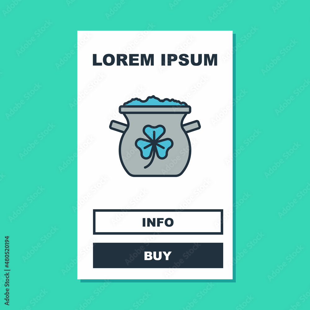 Filled outline Pot of gold coins icon isolated on turquoise background. Happy Saint Patricks day. National Irish holiday. Vector Filled outline Pot of gold coins icon isolated on turquoise background. Happy Saint Patricks day. National Irish holiday. Vector