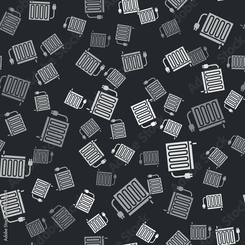 Grey Heating radiator icon isolated seamless pattern on black background. Vector