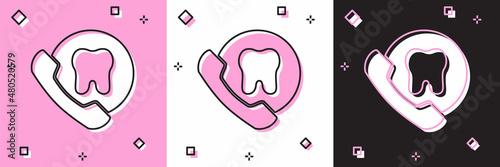 Set Online dental care icon isolated on pink and white, black background. Dental service information call center. Vector
