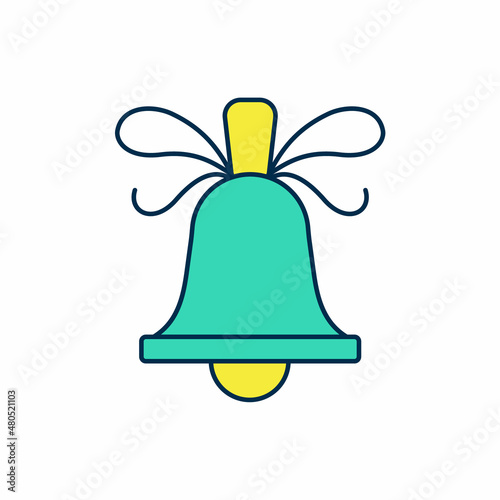 Filled outline Merry Christmas ringing bell icon isolated on white background. Alarm symbol, service bell, handbell sign, notification. Vector