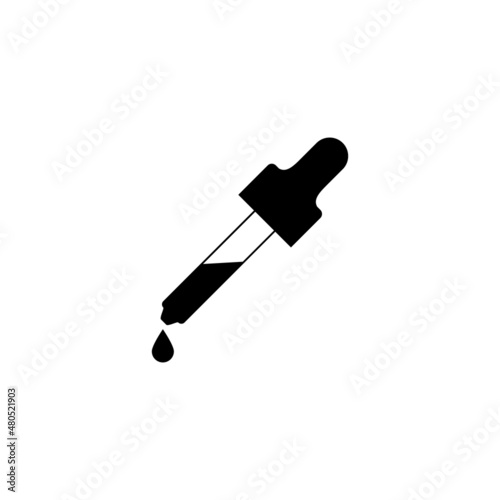 Pipette dropper icon with a drop. Vector illustration and silhouette on white background.