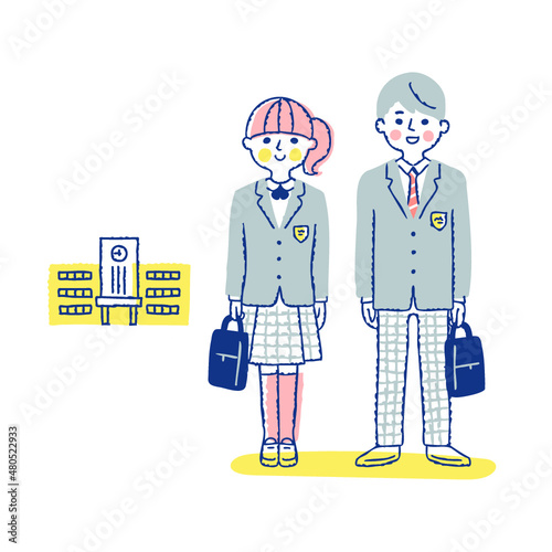 高校生の男女と学校