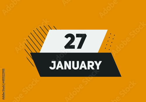 January 27 text calendar reminder. 27th January daily calendar icon template
