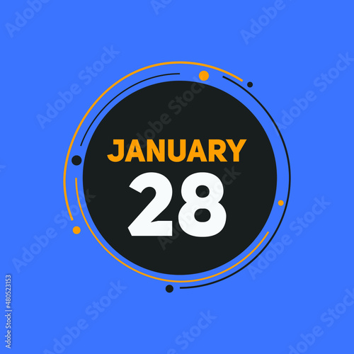 January 28 text calendar reminder. 28th January daily calendar icon template