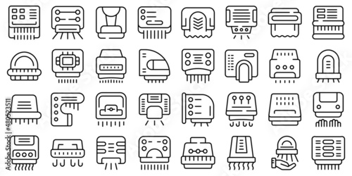 Automatic drying machine icons set outline vector. Air clean