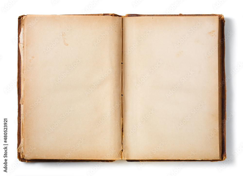 Old antique book opened on blank pages. Old pages with small stains and artifacts. Old antique book opened on blank pages. Old pages with small stains and artifacts.