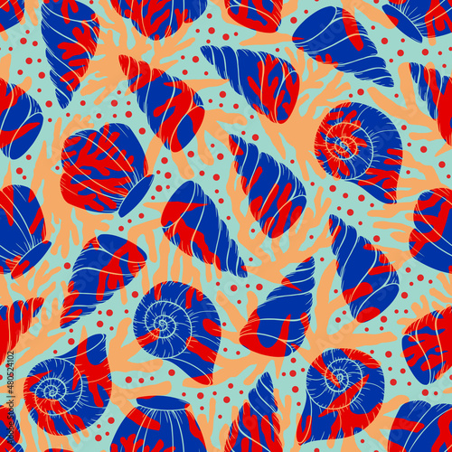 Beautiful Line Art Seashells Seamless Surface Pattern Design