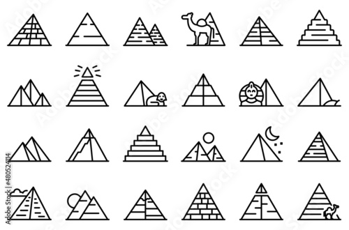 Fotografie, Obraz Pyramids egypt icons set outline vector. Cairo sphinx