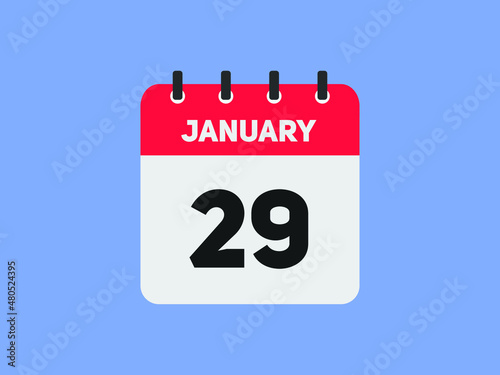 January 29 text calendar reminder. 29th January daily calendar icon template