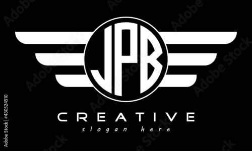 JPB three letter monogram type circle letter logo with wings vector template. photo