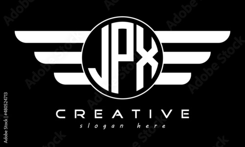 JPX three letter monogram type circle letter logo with wings vector template. photo