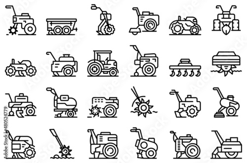 Cultivator machine icon outline vector. Agriculture agronomy photo