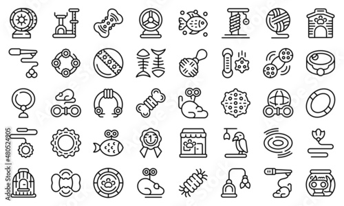 Pet toys icons set outline vector. Cat dog
