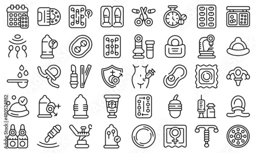 Contraceptives icons set outline vector. Birth control