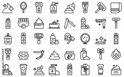 Shaving cosmetics icons set outline vector. Man shave
