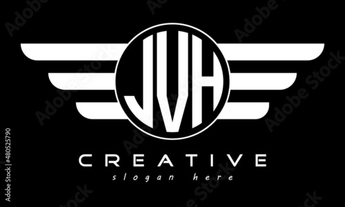 JVH three letter monogram type circle letter logo with wings vector template. photo