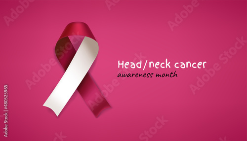 Head and neck cancer awareness month banner. Burgundy and ivory ribbon