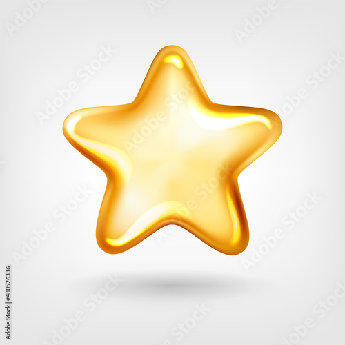 Vector illustration of a realistic golden glossy star isolated on a white background. Design element for Christmas greeting cards  certificates and award diplomas