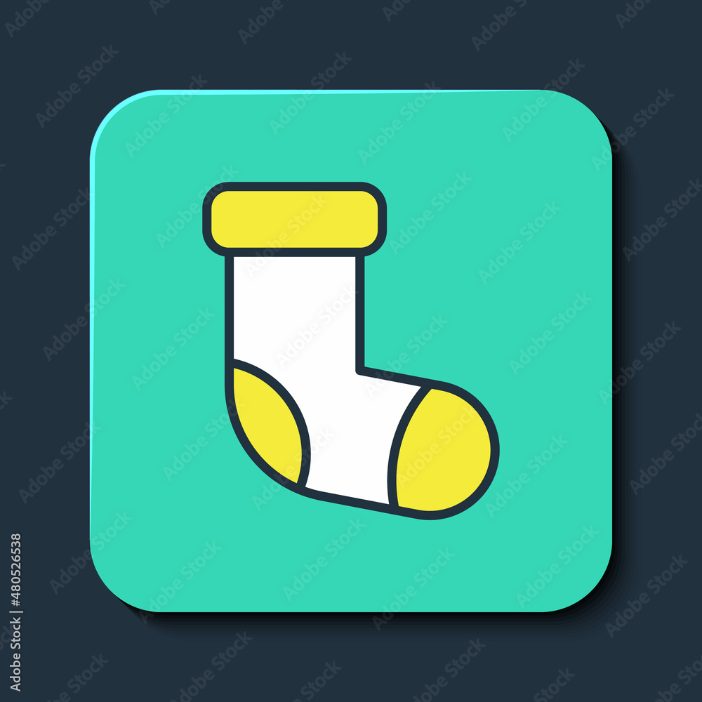Filled outline Christmas stocking icon isolated on blue background. Merry Christmas and Happy New Year. Turquoise square button. Vector Filled outline Christmas stocking icon isolated on blue background. Merry Christmas and Happy New Year. Turquoise square button. Vector