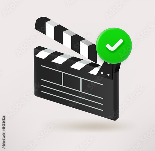 Foto Cinema flap with checkmark. 3d vector icon
