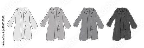 グレーのロングコートのイラストセット