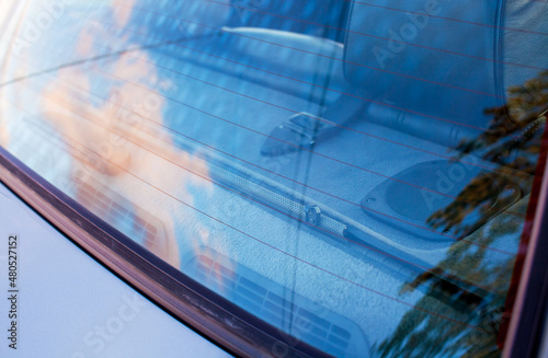 Curtain on the rear window of a vintage car