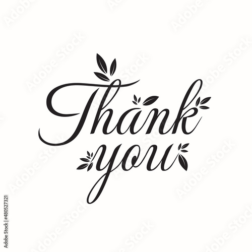Thankyou Lettering Vector with leaves decoration in white background