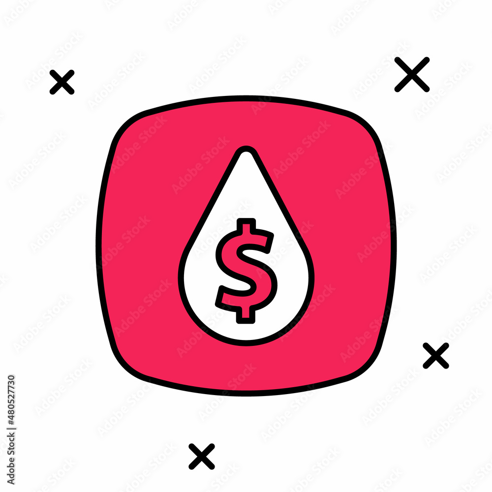Filled outline Oil drop with dollar symbol icon isolated on white background. Oil price. Oil and petroleum industry. Vector Filled outline Oil drop with dollar symbol icon isolated on white background. Oil price. Oil and petroleum industry. Vector
