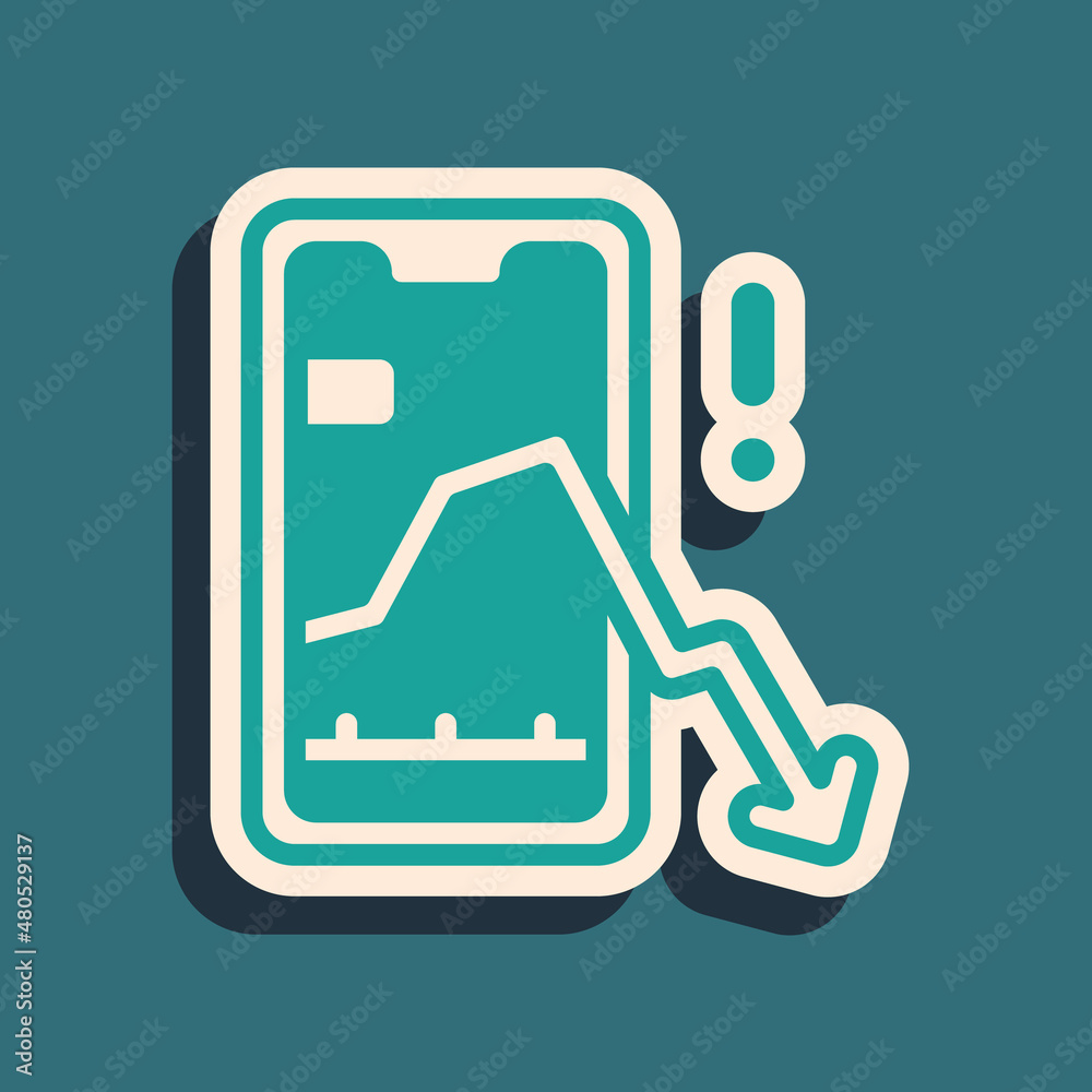 Green Mobile stock trading concept icon isolated on green background. Online trading, stock market analysis, business and investment. Long shadow style. Vector Green Mobile stock trading concept icon isolated on green background. Online trading, stock market analysis, business and investment. Long shadow style. Vector