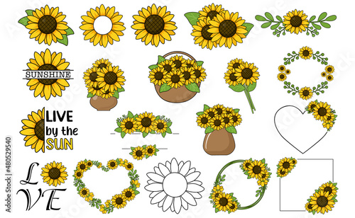 Sunflowers Frames, Summer Wedding, Vector sunflowers clipart, decor, Geometry Beauty Frame