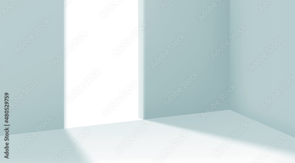 Room with sunlight from the opened door. Realistic 3d style vector illustration Room with sunlight from the opened door. Realistic 3d style vector illustration