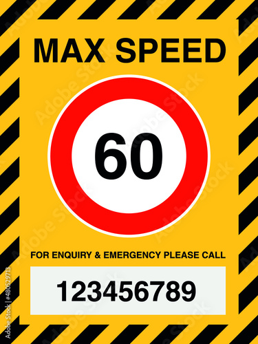 60 kilometres or miles per hour max speed limit red and yellow sign - sixty speed limit traffic sign editable vector illustration